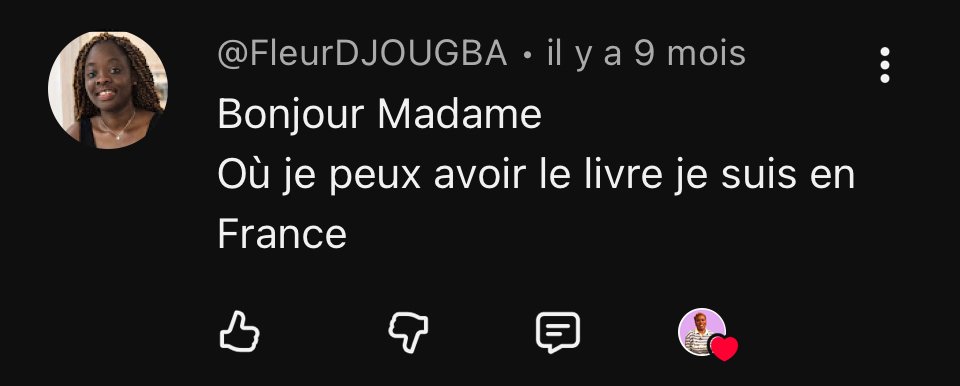 Commentaire anonymisé demandant où acheter le livre en France